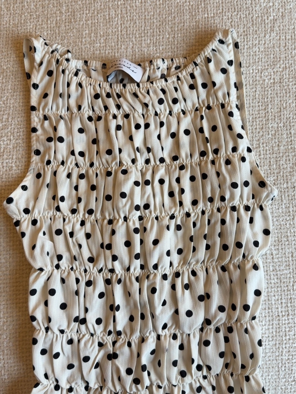American Threads Cream Polka Dot Smocked Tank Top